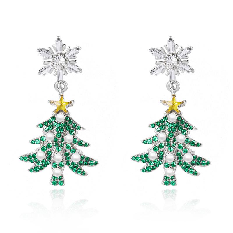 Серьги-колокольчики со стразами Christmas Bells для женщин, легкая роскошь, разноцветные, элегантные, с подвесками в виде зеленого дерева и снежинки, подарок на Новый год