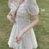 2025 Floral Off-Shoulder Puff Sleeve Dress - Women's Spring/Summer Slimming Fairy Style