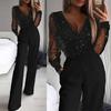 Women V Neck  Long Sleeve   Party Jumpsuit Slim Bodycons Bifurcated Jumpsuit