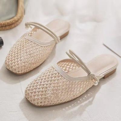 Мода Мода Баотоу Тапочки Лето Новые Квадратный Носок Сетка Дышащие Мягкая Подошва Противоскользящие Износостойкие Обувь на Низком Каблуке