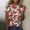 Women's T-shirt Fashion 3D Butterfly Printed Round Neck T-shirt Women's Casual Street Short Sleeved Top Women's Clothing T-shirt