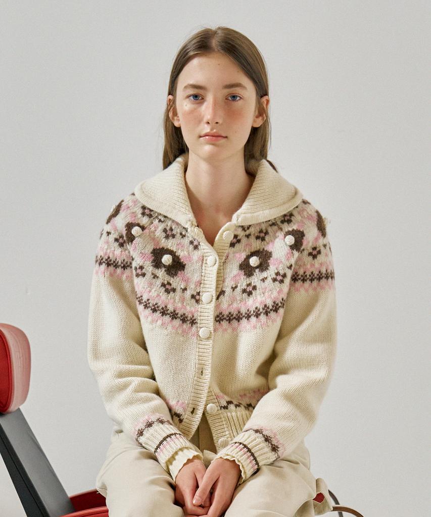 HANE Flower Garden Collared Wool Knit Cardigan_Vanilla