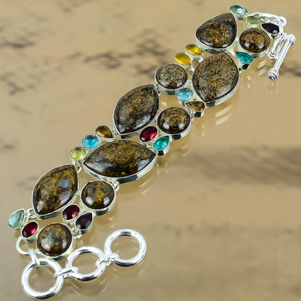 Natural Bronzite Gemstone Chain Adjustable Bracelet 925 Silver For Girls