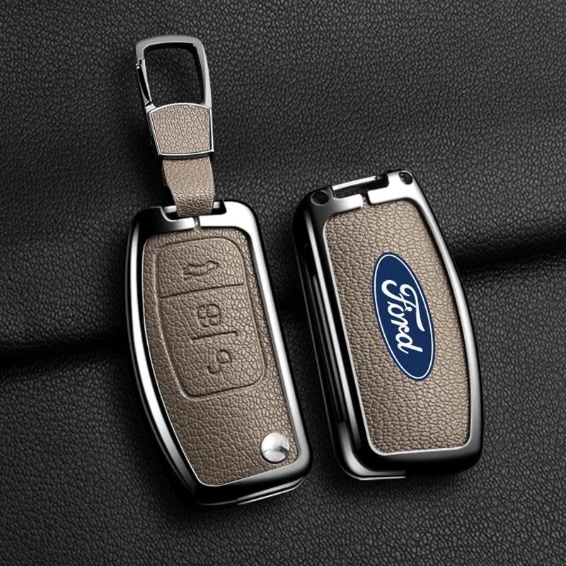 Новая автомобильная наклейка 2026 года для Ford, новый кожаный чехол-оболочка для брелока дистанционного ключа автомобиля из цинкового сплава, подходит для Ford Fiesta Focus MK2