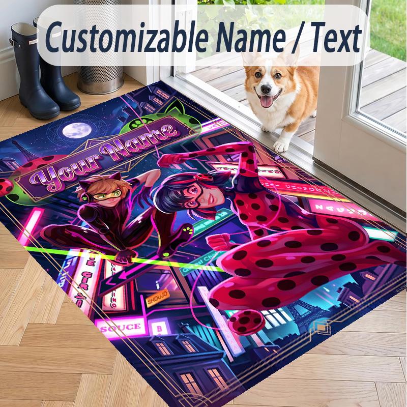 Custom Text Miraculous Ladybug Pattern Floor Rug Soft Indoor Carpet Mat Living Room Bedroom