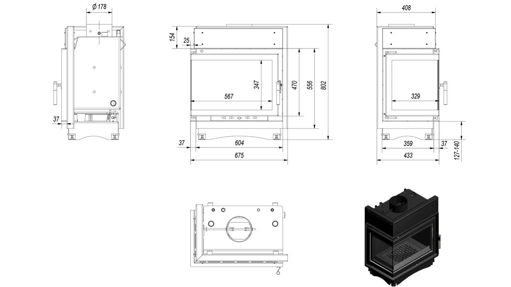 Водяной камин KRATKI MAJA Левый 8 кВт Ø 180
