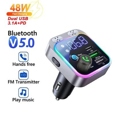 Bluetooth 5.0 FM-трансмиттер для автомобиля FM/AUX Bluetooth автомобильный адаптер Автомобильное зарядное устройство Усиление басов 3 порта зарядки Bluetooth-адаптер