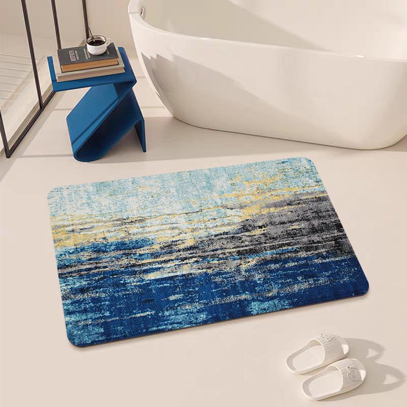 Modern Diatom Mud Plant Pattern Square Shape Bathroom Floor Mat-Anti-Slip Water Absorbent Quick-Drying Machine Made