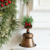 Christmas Bell Decoration Classic Design Christmas Clock Rustic Metal Christmas Bell Ornaments with Pine for Tree Door