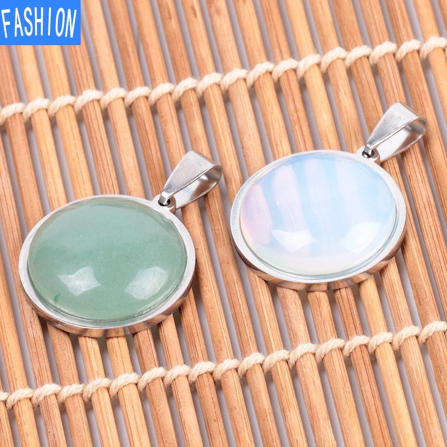 Женское простое ожерелье из нержавеющей стали с плоским камнем в европейском и американском стиле, модное ожерелье с натуральными кристаллами