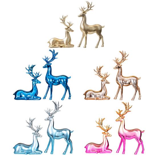 2 шт., парная фигурка оленя, стоящая, лежащая, статуя оленя из смолы, скульптура лося, рождественская, для домашнего офиса, книжной полки, украшения для рабочего стола, орнамент