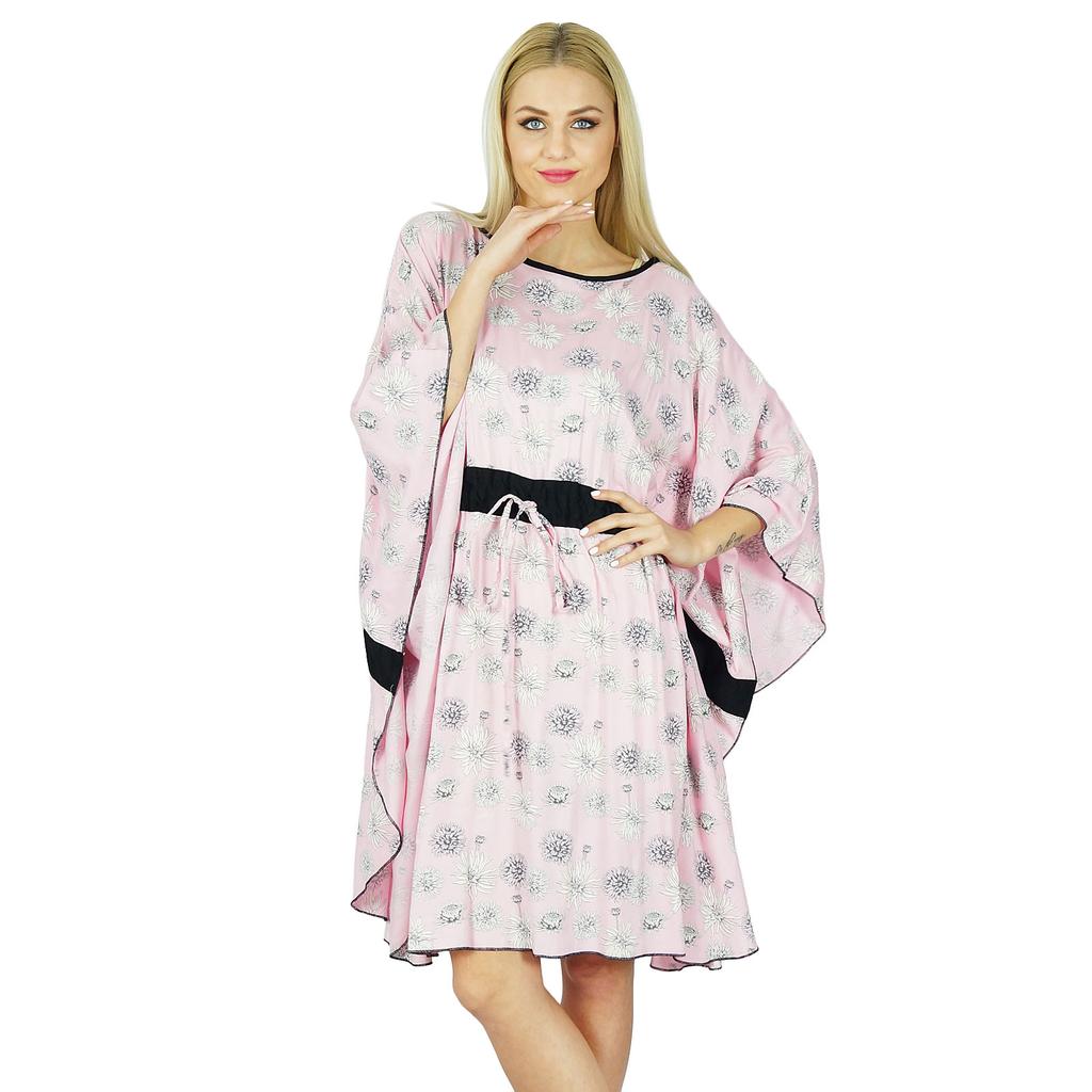 Bimba Women Short Rayon Kaftan Kimono Sleeve Caftan Boho Dress