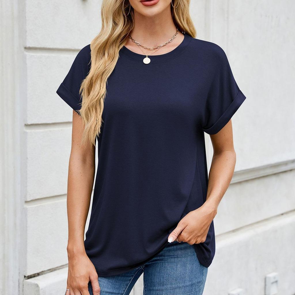 Женская модная однотонная футболка с круглым вырезом и коротким рукавом