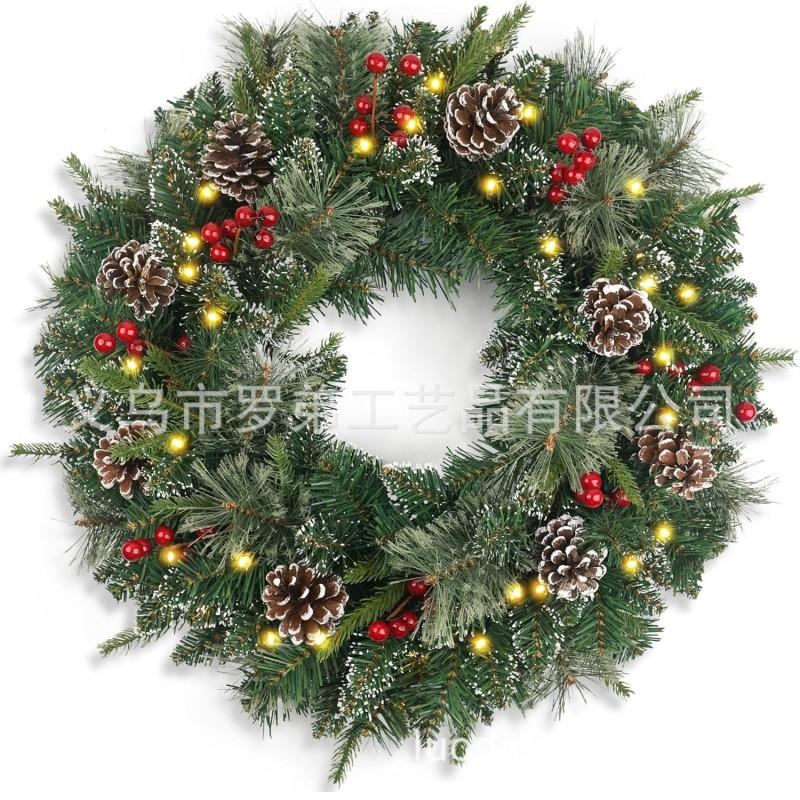 Christmas Decorations Set: LED String Lights Red Poinsettia Flowers Wreath Door Hanging Home Festive Interior