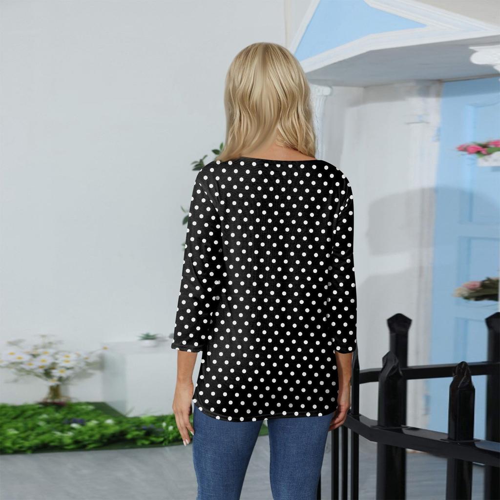Women's Stand Collar 3/4 Sleeve Printed Top T-shirt