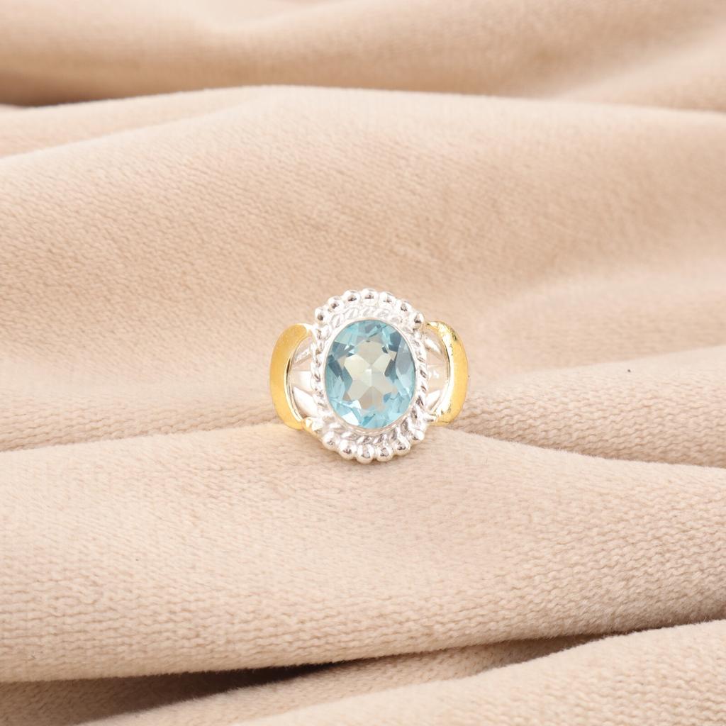 Натуральный Голубой Топаз Драгоценный Камень 925 Стерлинговое Серебро Ювелирные Изделия Кольцо с Голубым Камнем RR-61-15