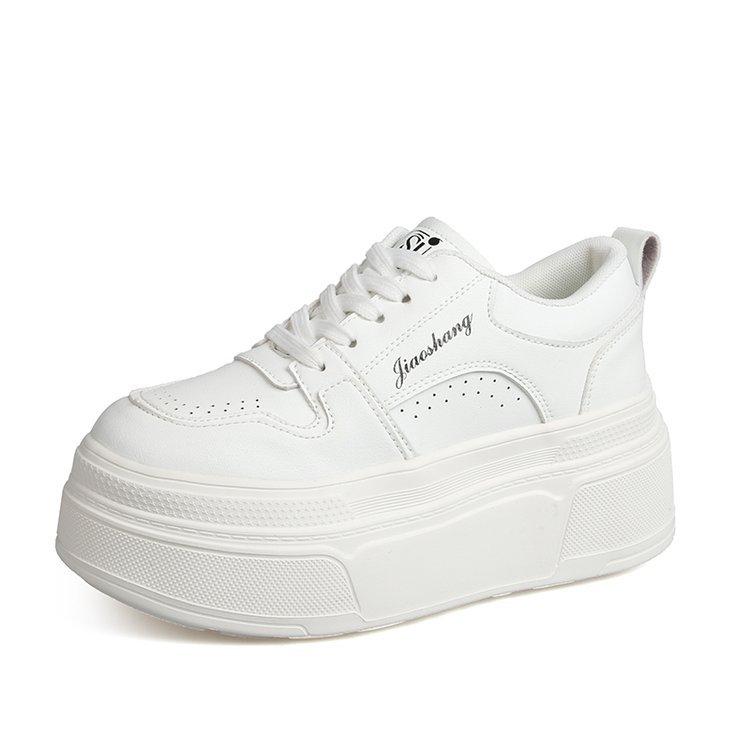 Маленькие белые туфли женские осенние на толстой подошве со шнуровкой повседневные спортивные туфли Muffin Plate модные и удобные