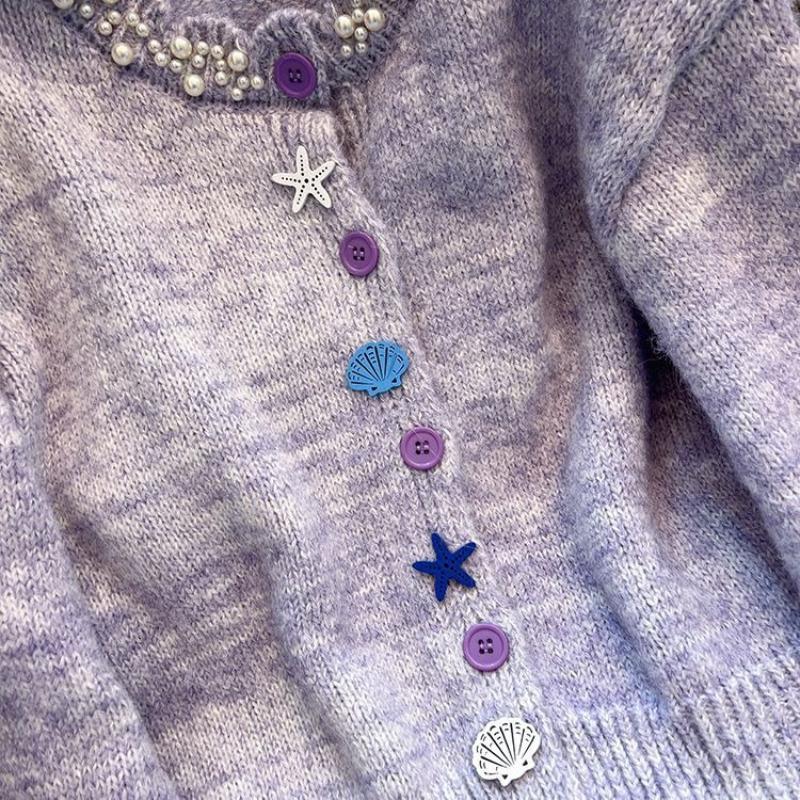 Button Decoration Women's Sweater Round Collar Ruffled Solid Color Long Sleeved Cardigan Korean Style Autumn New Version Sweet Woman Top
