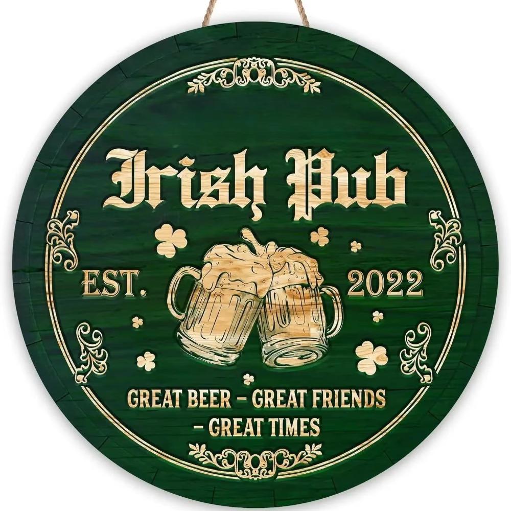 1 шт. 2d Плоский ретро-украшенный уличный ирландский бар ко Дню Святого Патрика круглый деревянный знак - 20 см, знак Lucky Grass, подходит для семейного бистро