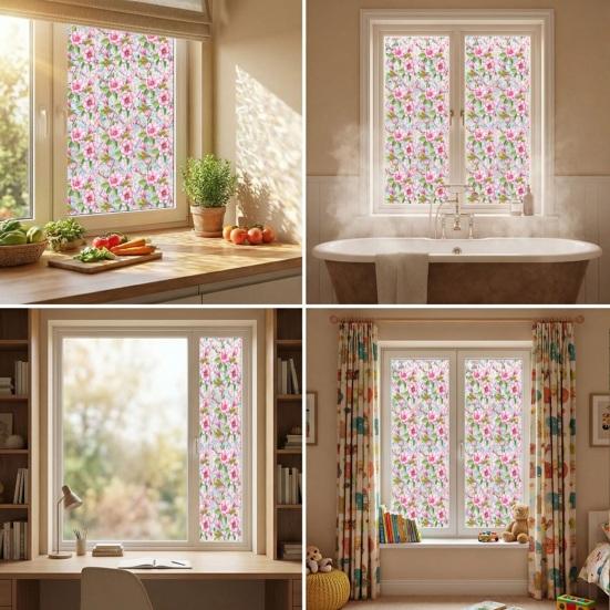 Цветочная витражная пленка для окон Лотос Ипомея Цветочная статическая наклейка на окно Снимаемая Декоративная Статическая наклейка Блокирующая УФ-излучение Наклейки для приватности для гостиной