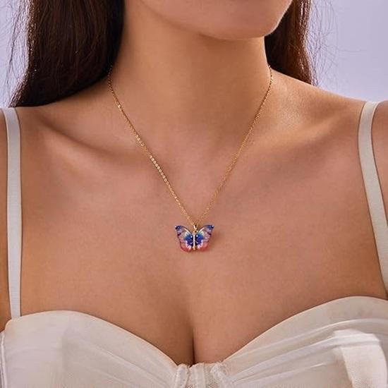 Latest Stylish Butterfly Crystal Pendant Necklace for Women and Girls