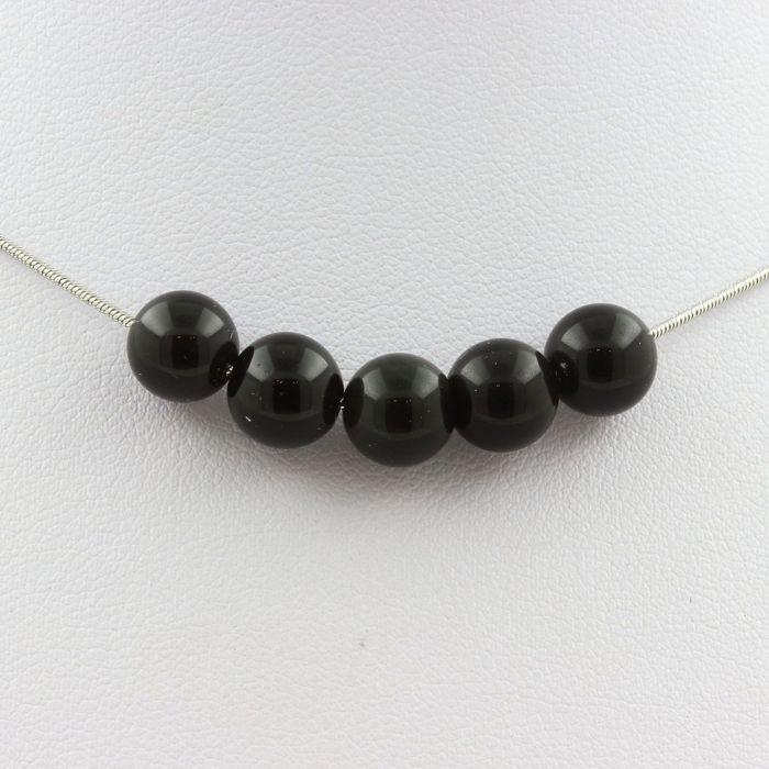 Stones and Minerals. 5-bead Black Obsidian Necklace 8 Mm. Stainless Steel Chain Necklace Women Men. Custom Size