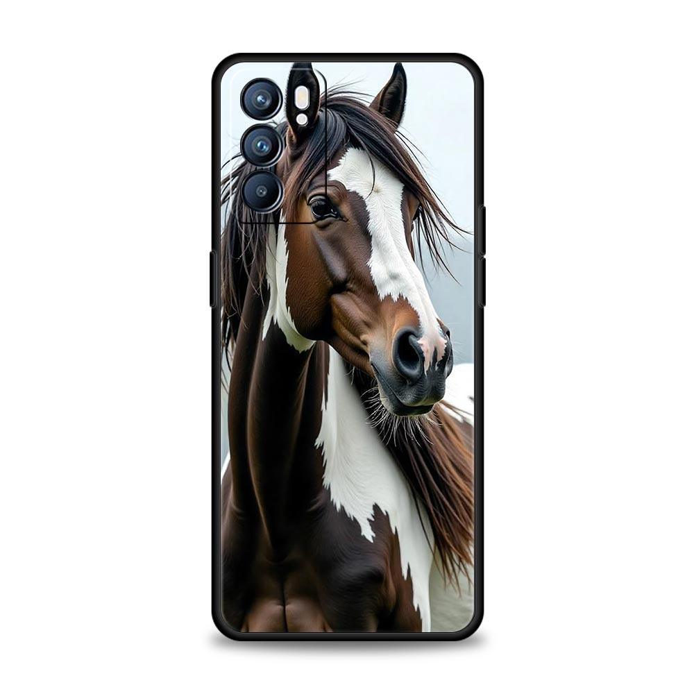 Чехол для Oppo Reno13 Reno12 Reno11 F Reno10 Pro A54 A53 A95 A76 A57 A98 A80 A79 5G A78 4G Cover Черно-белые скачущие лошади