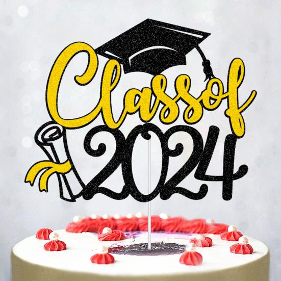 Класс 2024 Выпускной Торт Топпер Набор Блестящая Поздравительная Открытка Выпускной Подарок Закончить Школу Выпускник Вечеринка Декор