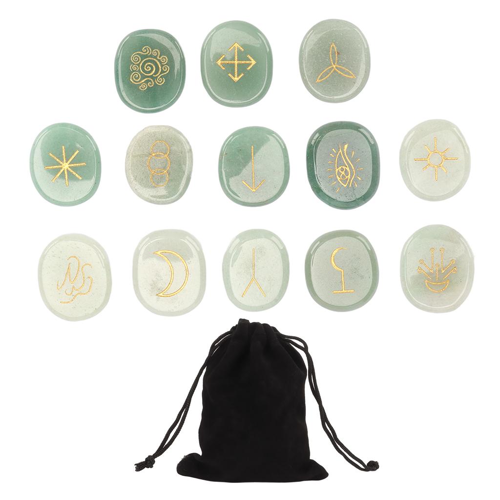 13PCS Symbol Rune Stones with Cloth Bag Engraving Rune Stone for Divination Yoga Meditation