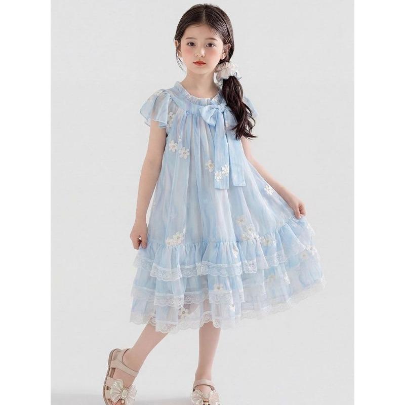 Sweet Light Blue Dress for Girls - Summer Children's Princess Floral Dress
