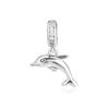 Genuine 925 Sterling Silver Clear CZ Playful Dolphin Dangle Charms Fits Original Bracelets Animal Beads DIY Jewelry Making