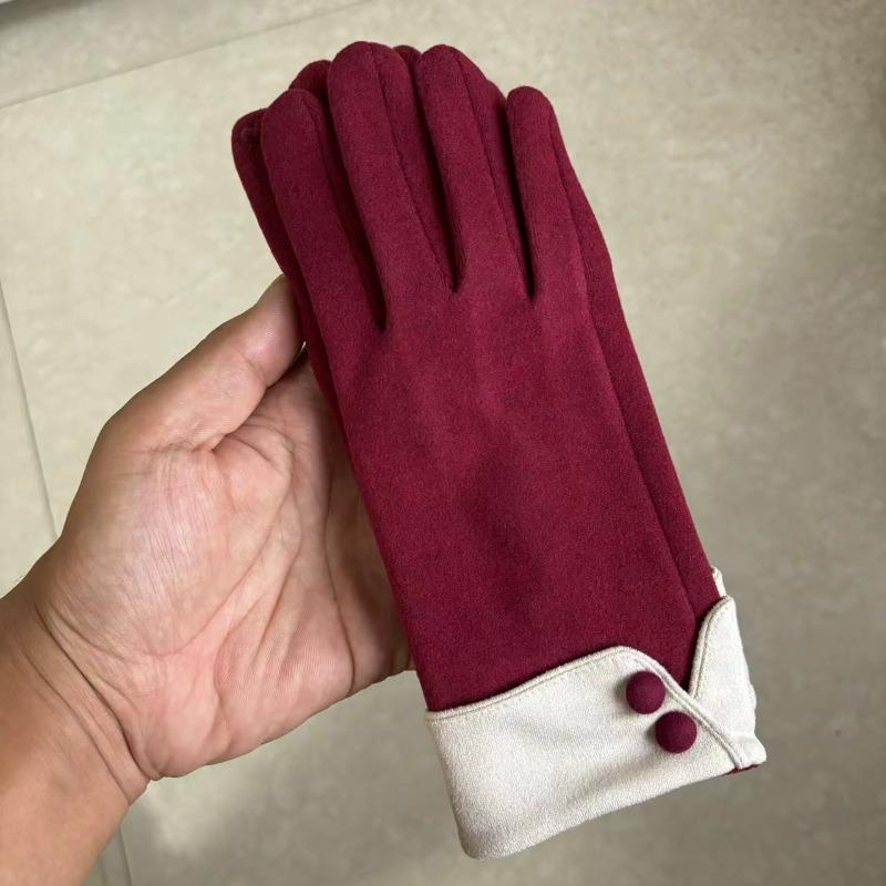 Winter German Velvet Women's Warm Gloves Korean Edition Touchscreen Plush Color Blocked Finger Gloves