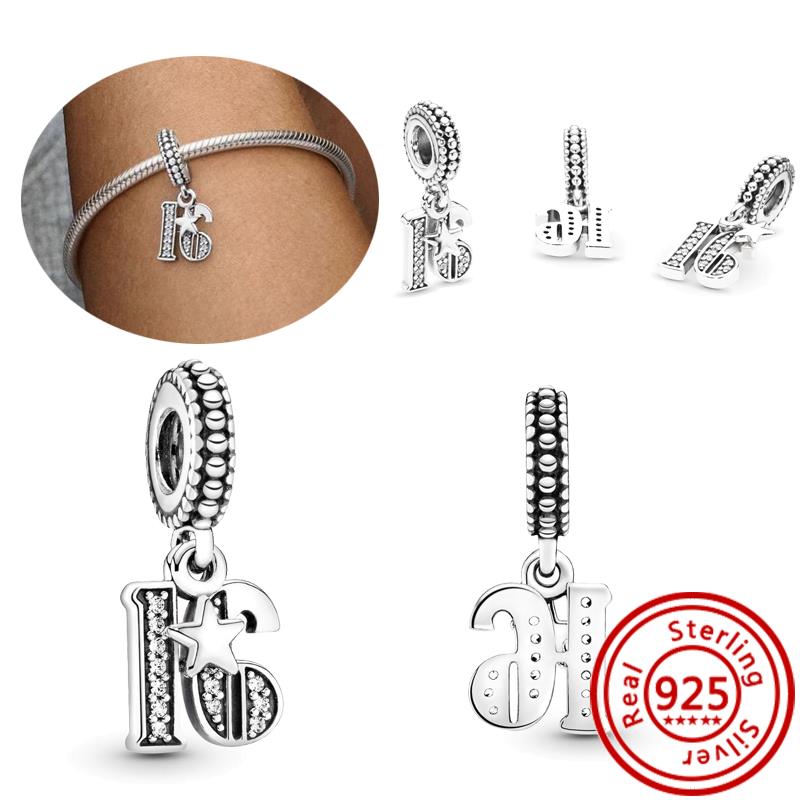 925 Copper 16th 18th 20th 25th 30th 40th 50th Celebration Lucky Numbers Beads Fit Pantaro Charm Bracelet DIY Zircon Anniversary