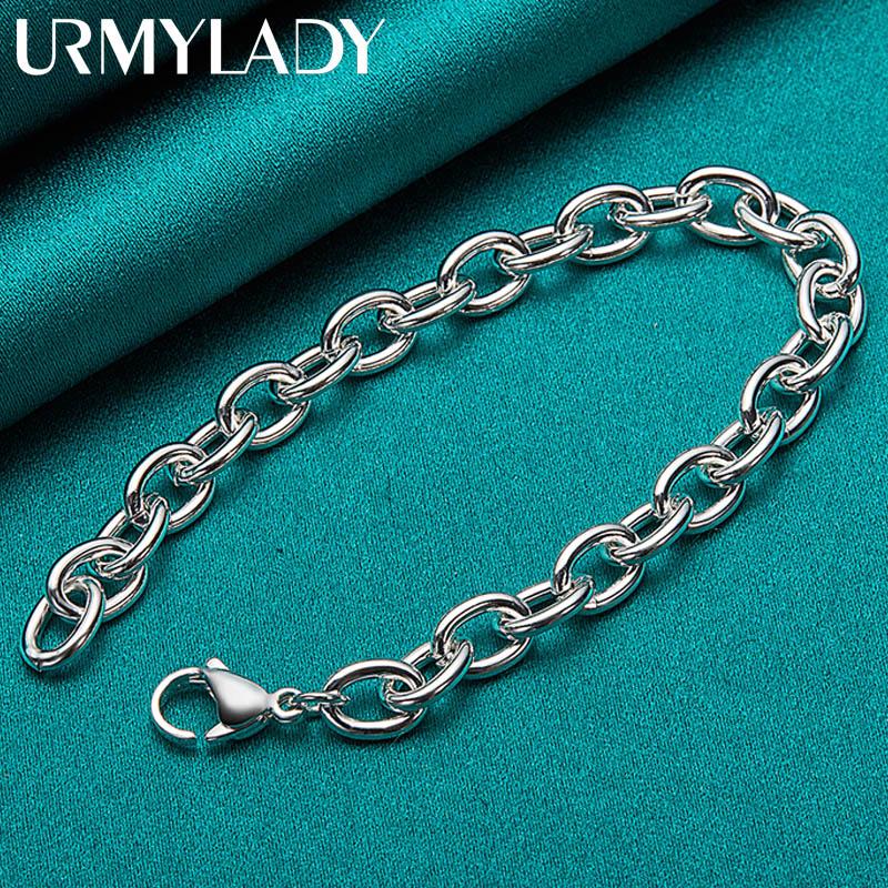 925 Sterling Silver Ring Buckle Charm Chain Bracelet For Women Man Fashion Wedding Celebration Party Jewelry