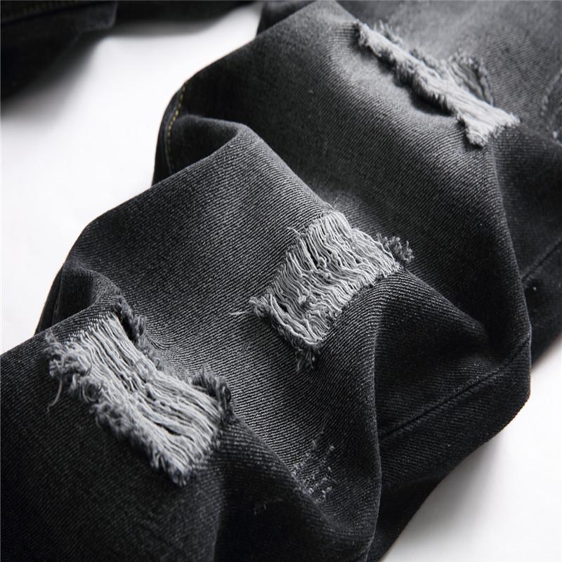 2024 европейские и американские модные черные джинсы со средней талией, неэластичные, с несколькими отверстиями, повседневные прямые брюки