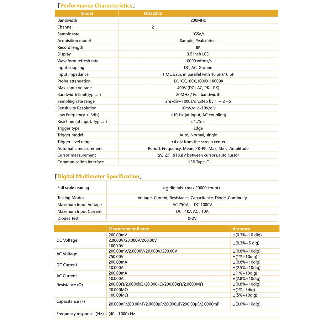 OWON HDS2202 Ручной цифровой осциллограф-мультиметр 200 МГц 1GSa/s Двухканальный осциллограф True