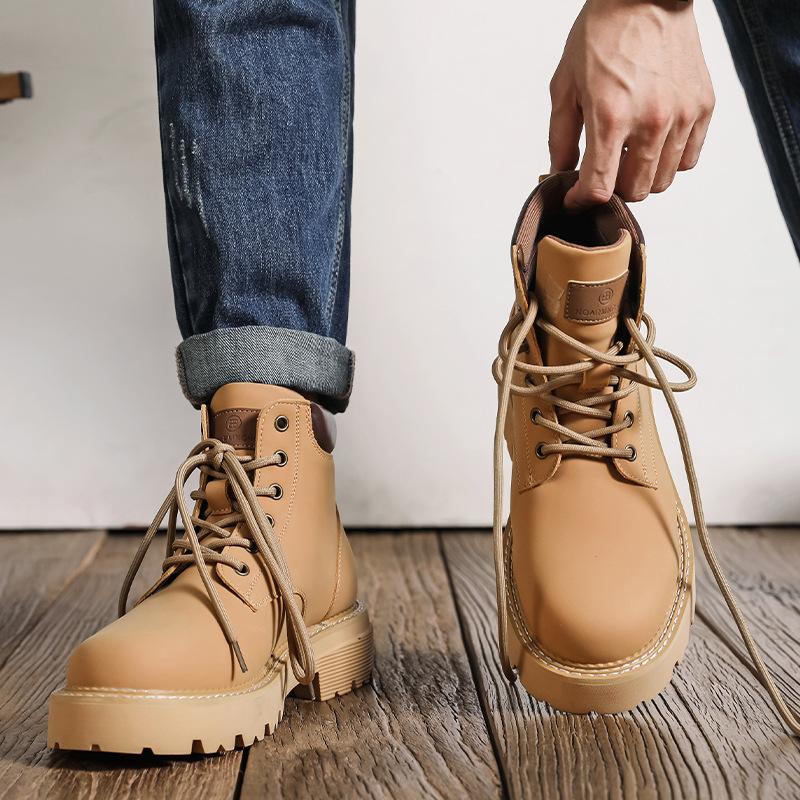 Martin Boots Men's Winter Thick-soled High-top British Wind Mid-top Short Boots Increase the Height and Kick the Big Yellow Boots 20240-M