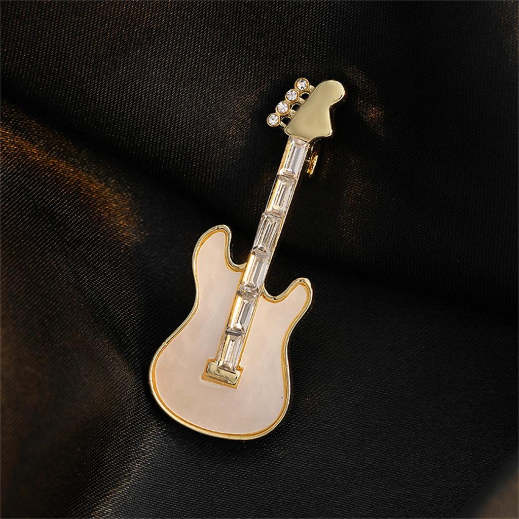 Rinhoo Vintage Imitation Shell Guitar Violin Brooch Pin For Women Luxury Punk Rhinestone Musical Instrument Enamel Badge Jewelry