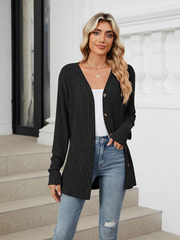 Autumn and Winter New Solid Color Buttons Casual Long-sleeved Cardigan Jacket Long Cardigan Women Tops Kawaii Sweater