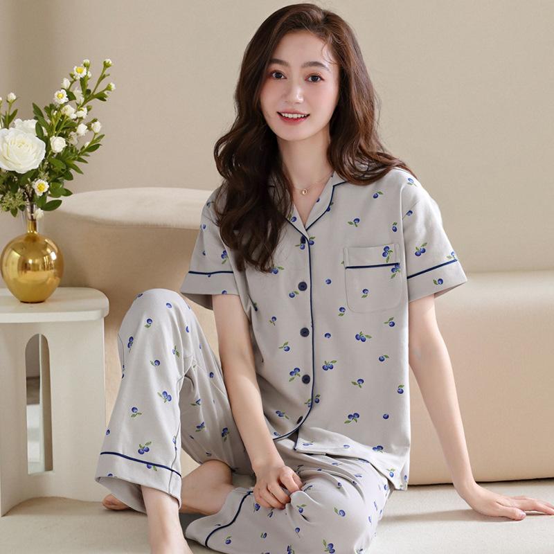 Pajamas women's high-end 1011 new summer women's fashion short-sleeved trousers cotton can be worn outside loungewear