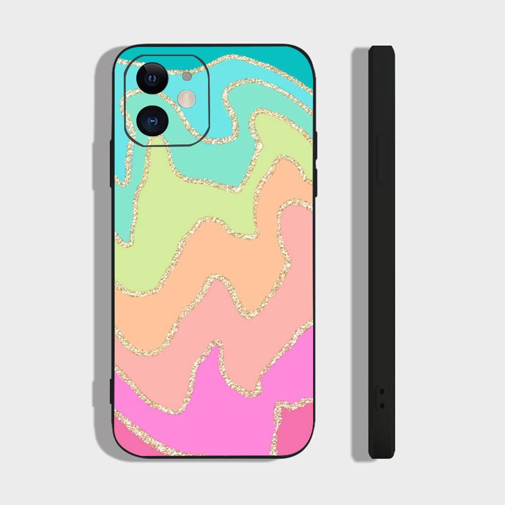 Colorful Waves Phone Case For IPhone 17 Air 16 15 14 13 Pro Max 11 12 Black Silicone Cover