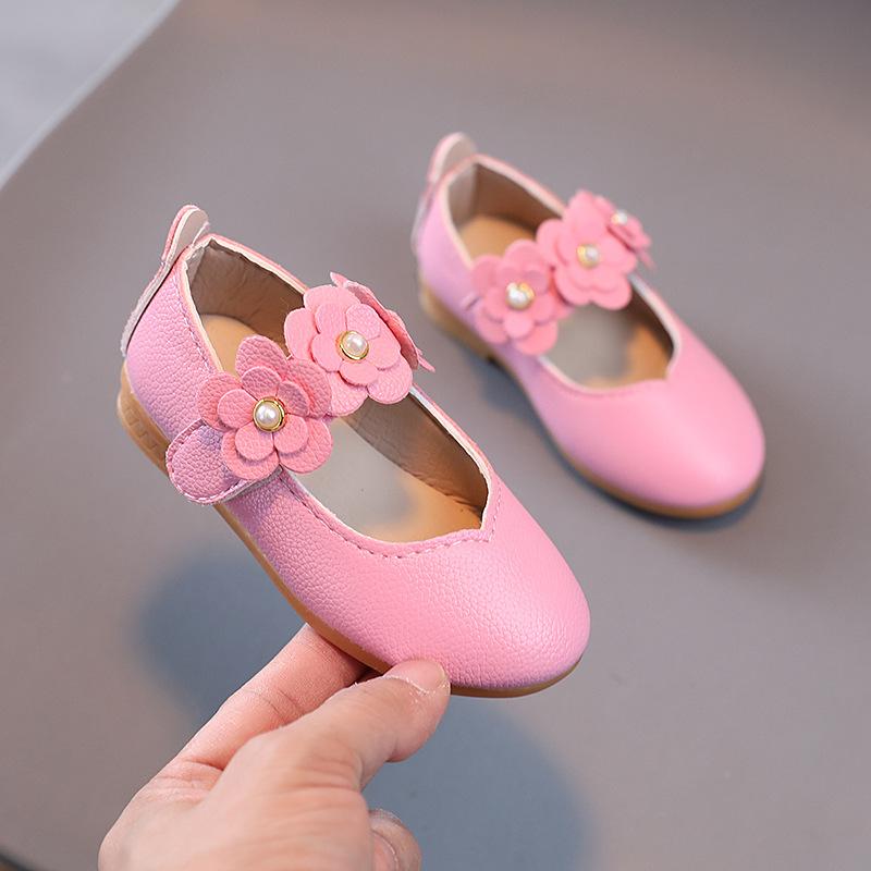 Children's Soft-Soled Floral Pumps: Spring/Fall Fashionable Princess-Style Leather Shoes for Girls