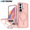 KEYSION Lens Stand Magnetic Phone Case for Samsung S23 S24 Ultra S24+ S23 FE Matte Translucent Shockproof Back Cover
