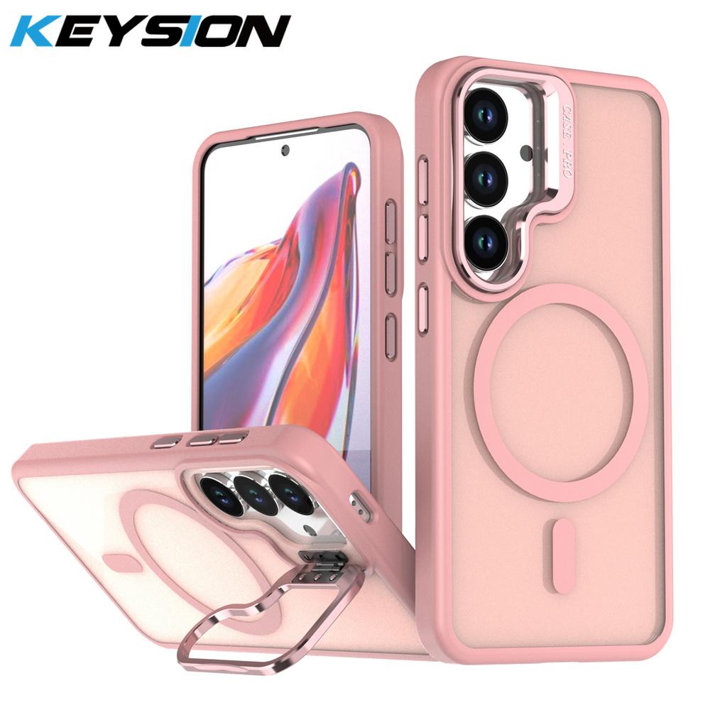 KEYSION Lens Stand Magnetic Phone Case for Samsung S23 S24 Ultra S24+ S23 FE Matte Translucent Shockproof Back Cover