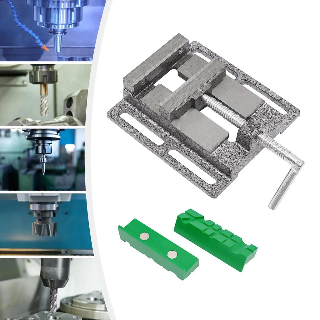 Drill Press Vise Metal Drill Press Vice Workbench Clamp with 2 Pieces Magnetic Multi Grooved Pads Set for Daily Working Supply