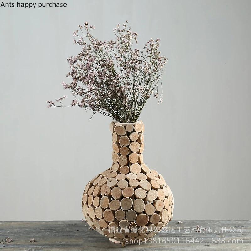 Креативная деревянная ваза Ваза для сухих цветов Настольная цветочная композиция Контейнер Декоративные вазы Украшение для дома Поделки Орнамент