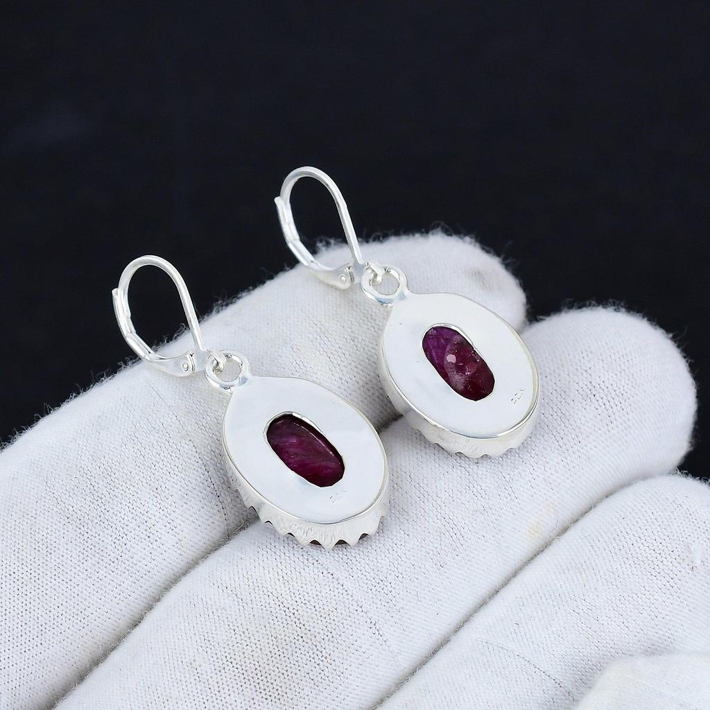 Kashmir Ruby Gemstone 925 Sterling Silver Earring, Boho Silver Jewelry Dangle Earrings, Gifts For Wadding Gifts For Her