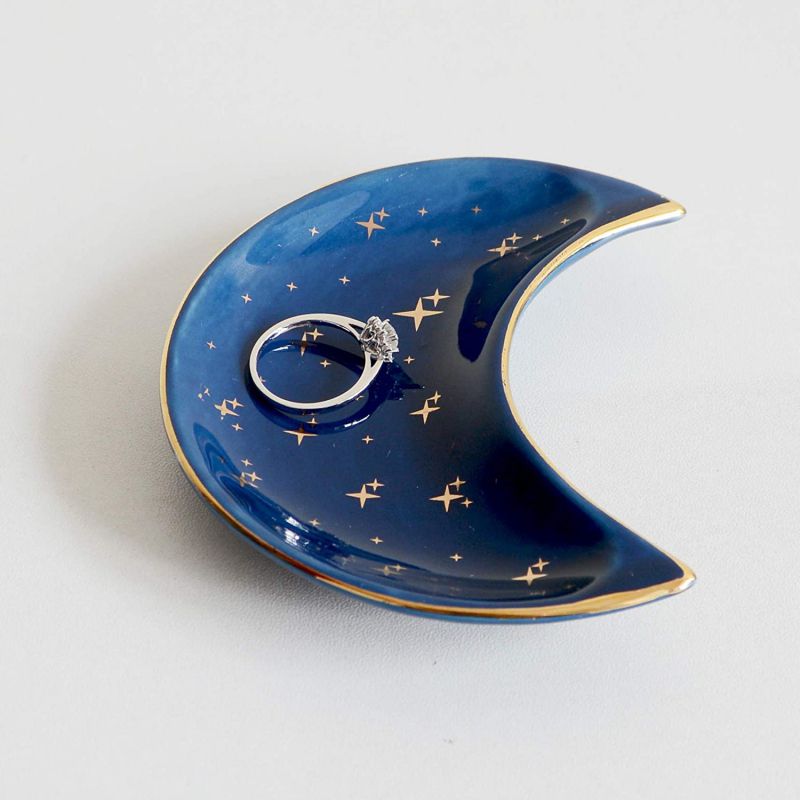 Ceramic Moon Shape Small Jewelry Dish Trays Earrings Necklace Ring Storage Plates Fruit Dessert Display Bowl Decoration Tray