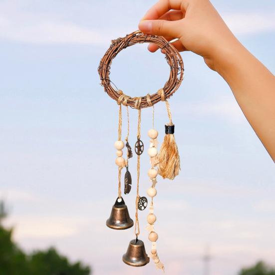 Rattan Bell Pendant Wind Chime 32cm Hand-Woven Witch Bell for Home Decor Positive Energy Door Chime Hanging Christmas Bell Aesthetic Garden Decor
