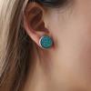 Copper Druzy/ Drusy Ear Post Stud Earrings Round Royal Blue AB Color 16mmx 14mm, 1 Pair